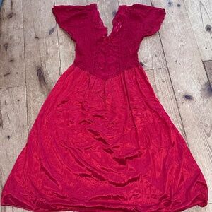 Vandemere Red Lace Stretch Bodice Nylon Nightgown Mid Length Sz L